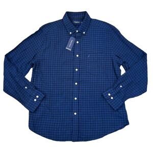 NWT Nautica Men's Black & Blue Classic Check Flannel Button Down Shirt